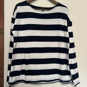 🦞J. Crew Navy and White Striped Slub Knit Sweater Tee Size Small Nautical Beach
